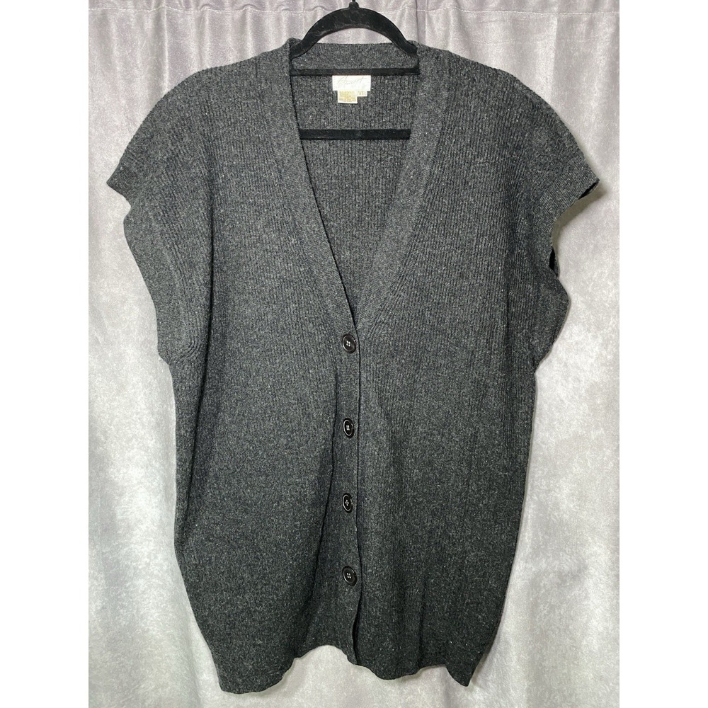 Lambswool Vest Womens XL Button Up V-Neck Ireland Gray Knit Vintage